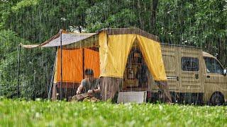 I Met a Bear! Solo Camping in heavy Rain with New Pajama Moon TIMO Tent | Relaxing Nature ASMR