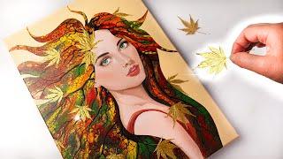 A New DIMENSION of Acrylic Pouring - Beautiful Autumn Woman Acrylic Swipe | AB Creative Tutorial