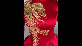 Vintage / Retro Chinese style Red Phoenix Embroidered Sequins Satin Prom Dresses