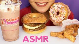 ASMR Dunkin Donuts Double Sausage Sandwich, Donut Fries and Sprinkle Donut EATING SOUNDS