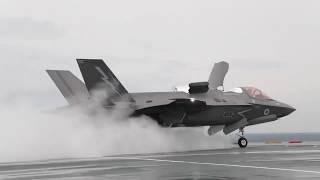 F35 launched from the ski ramp of HMS Queen Elizabeth