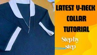 How to sew a v-neck with collar step by step