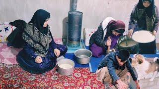 Iran Nomadic Life: Cooking Traditional Nomadic Food and cementing the Walls of a Puppy House