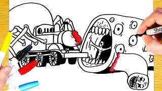 How to Draw and Color  TRAIN EATER attacking THOMAS THE TANK EXE