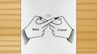 BFF Drawing easy step by step / Best friends Drawing hand - pencil sketch / Drawing tutorial easy