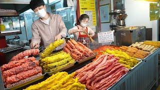 Amazing size of fried! Tteokbokki(Stir-fried Rice Cake), Gimari(Rolled Seaweed), Fried Squid&Shrimp