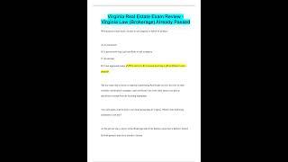 Virginia Real Estate Exam Review   Virginia Law Brokerage Already Passed