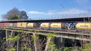 Kiwi Rail Freight Tain Crosses Waikato River, Hamilton NZ, June 2020