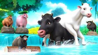 Epic Cyclone Rescue: Black Cow Saves White Cow & Animals | Animal Adventures 2024