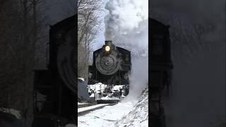 Strasburg Railroad 90 charging through the snow at Carpenters. #strasburgrailroad #steamlocomotive