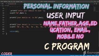 Personal information c program/c programming tutorial/c in Hindi/c programming for beginners/c hindi