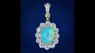 Antique Edwardian Opal Diamond Pendant 7ct Opal