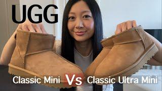 UGG classic mini and ultra mini review and comparison | try on with different outfits