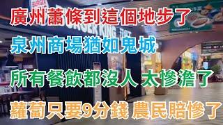 廣州蕭條到這個地步了 泉州商場猶如鬼城 ，蘿蔔只要9分錢 農民賠慘了，大家都不用吃飯了？所有餐飲都沒人 太慘澹了