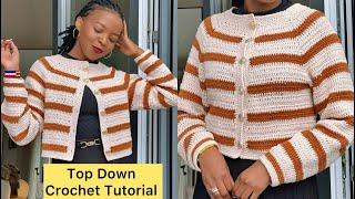 Crochet Easy Top - Down Seamless Cardigan To Your Desired Size / Raglan Tutorial #crochet