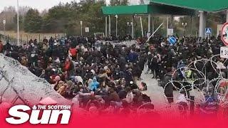 Poland Belarus border: Hundreds of migrants gather at border crossing as accusations continue