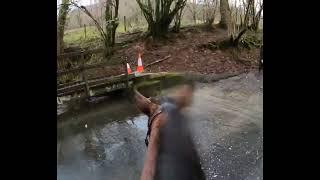 Billy hypnotized by the moving water walking off the ford crossing into a waterfall #horse #water