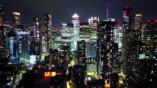 [4K] London Canary Wharf at Night | Drone