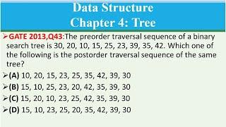 GATE CS 2013,Q43:The preorder traversal sequence of a binary search tree is 30,20,10,15,25,23,39,35