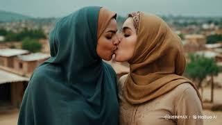 Gorgeous Muslims touch tongues| Lesbians Kissing Video