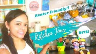 Kitchen tour with DIYS and a Good News | Non Modular kitchen tour | Renter friendly kitchen tour