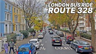 Autumn London inner-city bus ride from Chelsea's World's End to Golders Green (northbound Route 328)