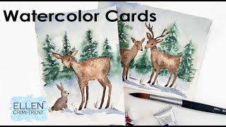 Watercolor Reindeer Card/ Christmas Cards