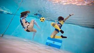 Freediving Girls Kicking Soccer Ball Underwater ️