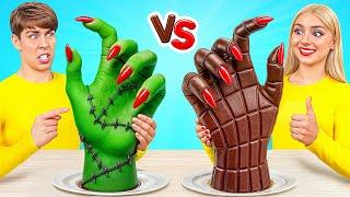 Real Food vs Chocolate Food Challenge with Wednesday Addams by Super Hyper DO