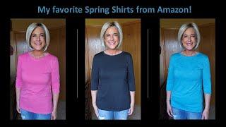 My favorite shirts for spring!!  3/4 sleeve, lightweight, from Amazon!