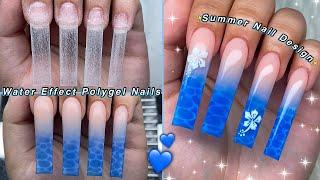 WATER EFFECT POLYGEL NAILS EASY WATER EFFECT NAIL ART & SUMMER NAIL DESIGN! | Nail Tutorial