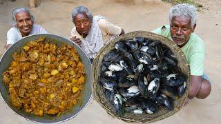 finding oyster and cooking in tribal village style | how to clean & cook pond oyster | Jhinuk recipe