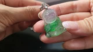 Green jade buddha pendant necklace Active