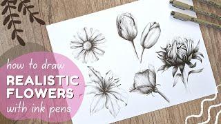 How To Draw Flowers With Ink // Step By Step Tutorial