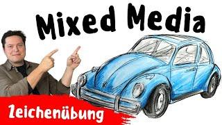 Mixed Media Bilder erstellen - Auto Zeichnung