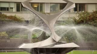 Stationary view of the Revolving Torsion fountain in London, England.