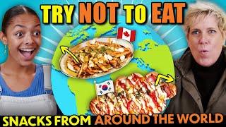 Try Not To Eat Challenge - Snacks From Around The World! (Khachapuri, Poutine, Biltong, Empanada)