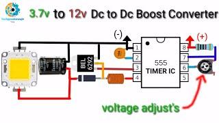 3.7v to 12v boost converter || Boost converter using 555 timer || NE555 TIMER IC