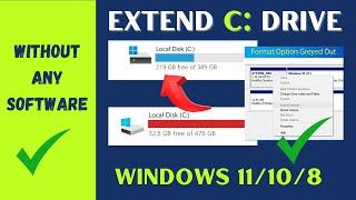 How to Extend C Drive in Windows 11,10 Without any Software. Extend Volume Option Greyed Out SOLVED!