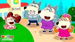 Baby Wolfo Pretends to Play Muscle School with Family  - Kids Stories about Family @CuteWolfVideos