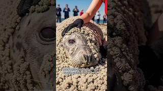 Marine Biologist Bravely Rescues Crying Seal From Jagged Rocks #shorts