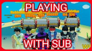 PLAYING WITH SUBSCRIBER IN STRONGMAN SIMULATOR ROBLOX