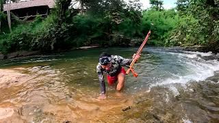 pescando en un rio cristalino precioso, mojarras con arpon, tarde de pesca