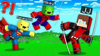 DEADPOOL Speedrunner vs SPIDER-MAN and SUPERMAN Hunters : JJ vs Mikey Banana Kid in Minecraft Maizen