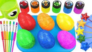 Satisfying Video l How to make Rainbow Super Eggs From Mixing Glitter Slime in Stars Cutting ASMR