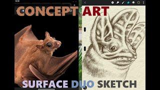Making concept art of creatures on the Microsoft Surface Duo 2 phone