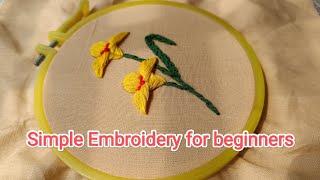 || Simple flower embroidery for beginners || Flower embroidery by RadhaRani Handwork ||