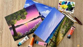 3 Acrylic Paintings for Beginners / 3 Easy Acrylic Landscape Paintings