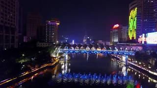 [4K Drone] China Zhongshan Shiqi River night scene.  Aerial Footage 中国 中山石岐河畔 夜景 航拍