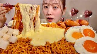 ASMR チーズ乗せ極辛プルダック炒め麺【咀嚼音/ Mukbang/ Eating Sounds】【日本語字幕】